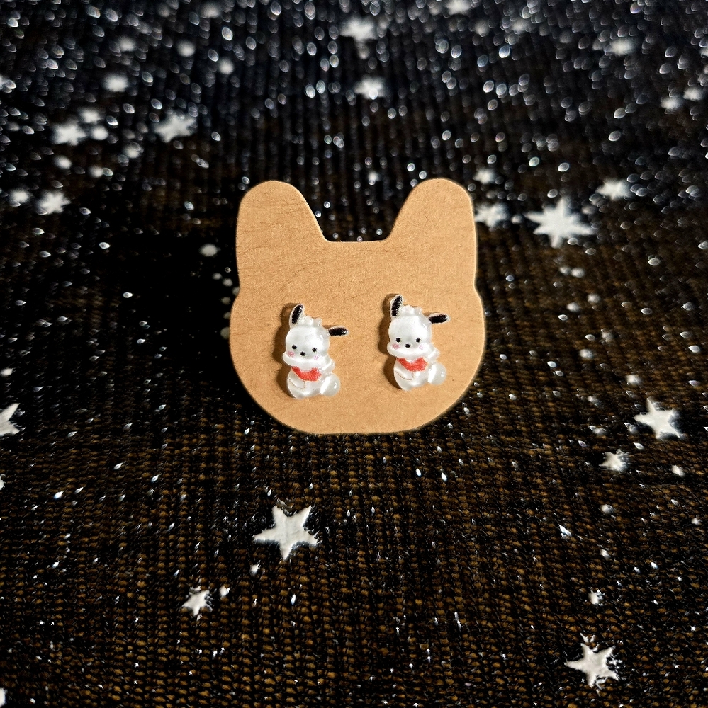 Custom Pochacco (Red Shirt) Hypoallergenic Stainless Steel Post Earrings